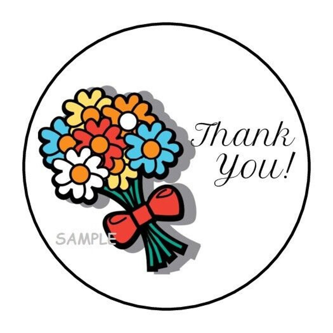 30 Thank You Floral Bouquet Envelope Seals Labels Stickers 1.5" Round ...