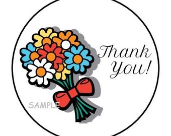 30 thank you floral bouquet envelope seals labels stickers 1.5" round flowers