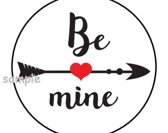 30 be mine valentines envelope seals labels stickers 1.5" round heart arrow