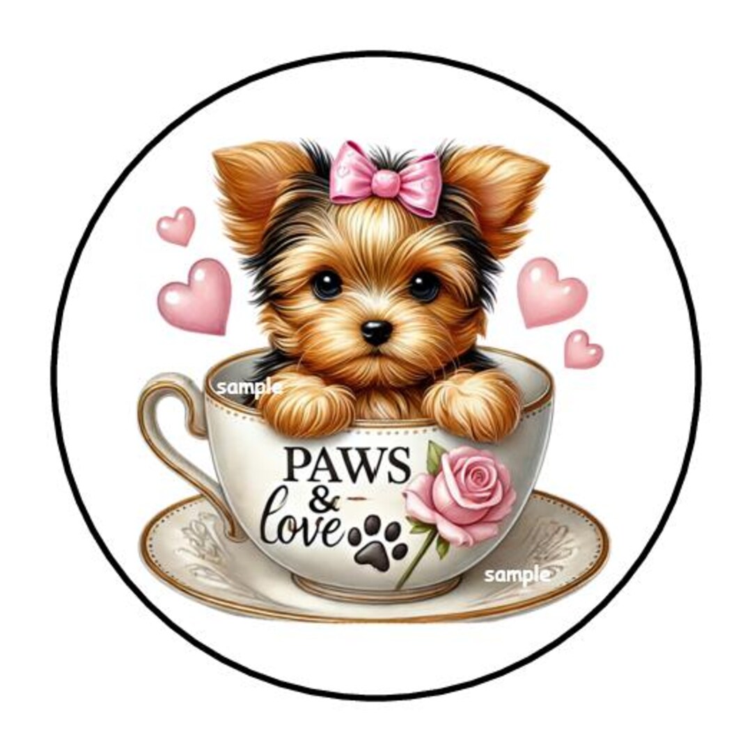 Yorkie Valentine's Stickers Envelope Seals Labels Favors Tags 1.5 ...