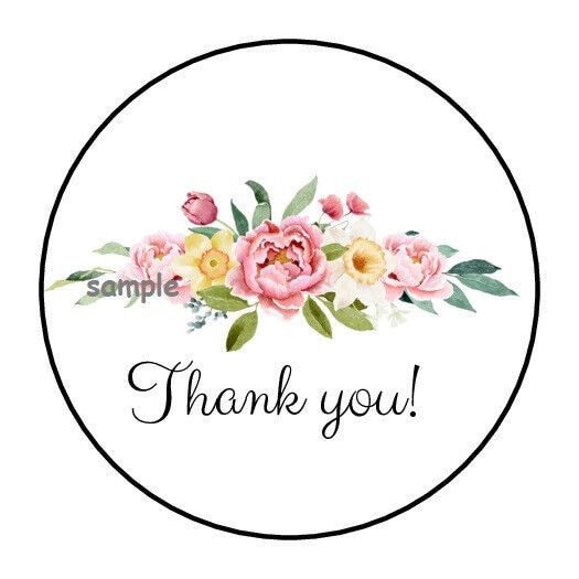 30 Thank You Floral Envelope Seals Labels Stickers 1.5" Round Flowers ...
