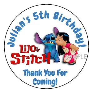 12 personalized lilo and stitch birthday party stickers favors labels tags 2.5&quot; Custom