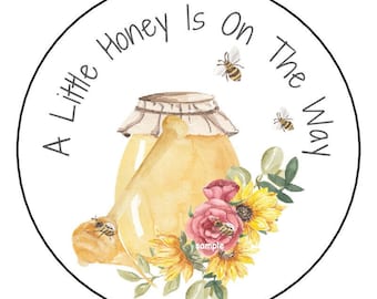 A little Honey Hunny is On The Way Stickers, Bumble bees, Floral, Gift Tags, Labels, 2.5", Round, Baby Shower, Favors