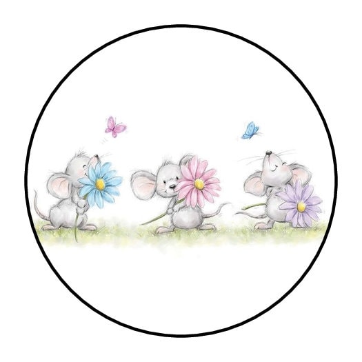 30 Cute Floral Mice Stickers, Envelope Seals, Tags, Favors, Mouse, 1.5 ...