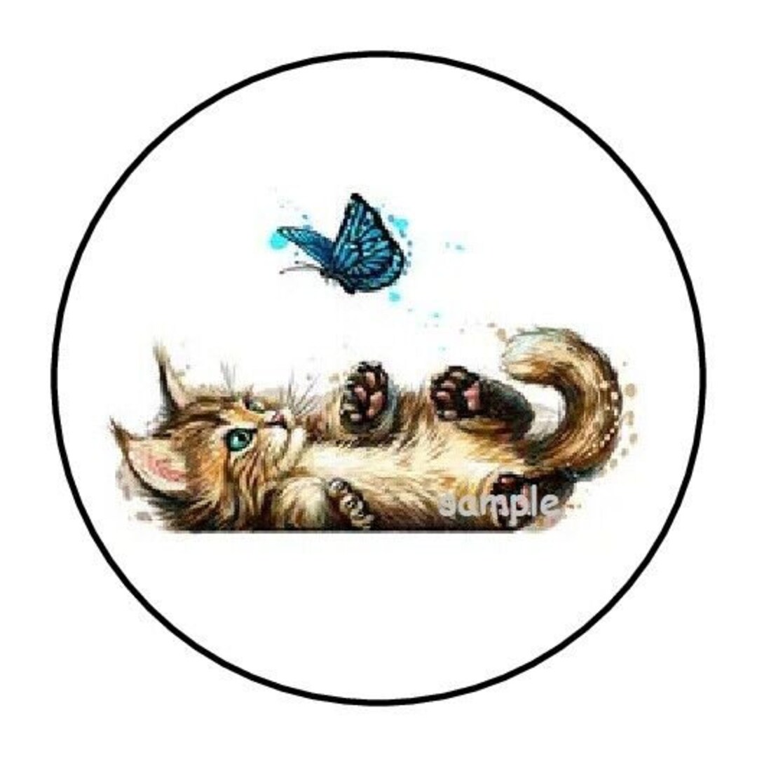 30 Cute Kitten and Butterfly Envelope Seals Labels Stickers 1.5 Round