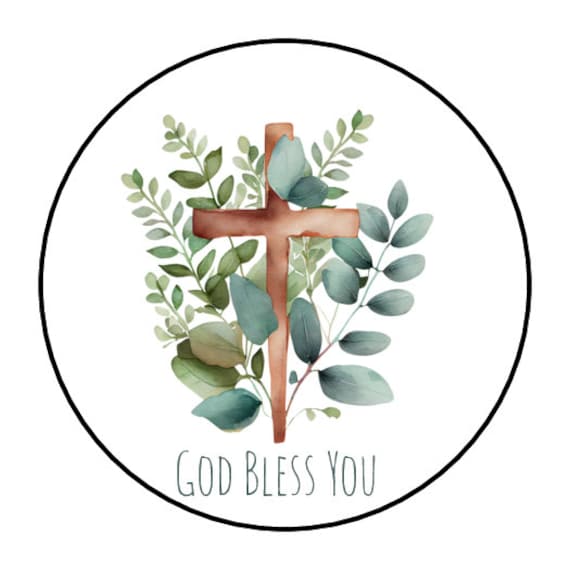 30 God Bless You Stickers, Labels, Envelope Seals, Eucalyptus