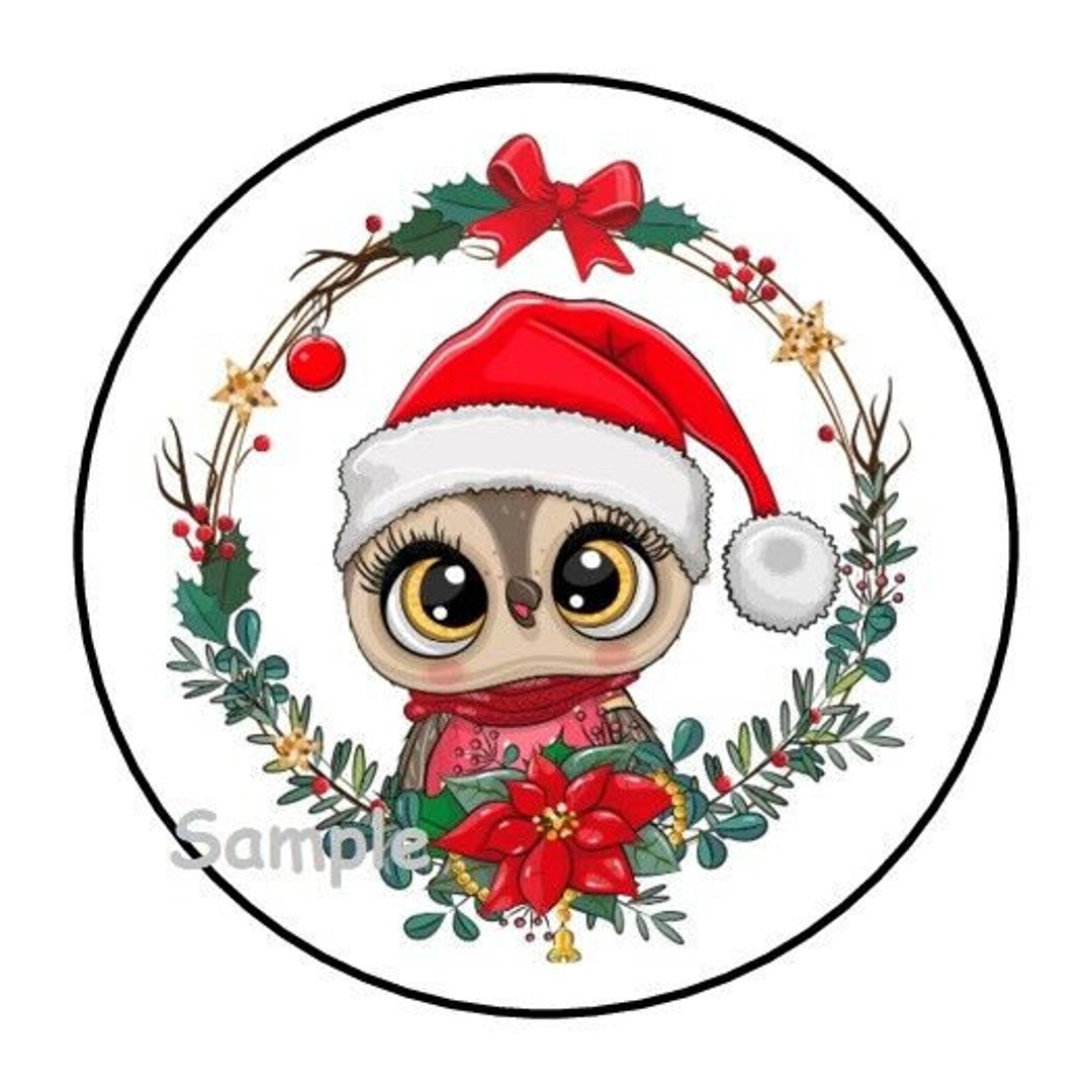 30 Christmas Owl Envelope Seals Labels Stickers 1.5" Round Wreath Gifts ...