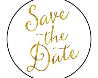 30 save the date envelope seals labels stickers 1.5" round gold