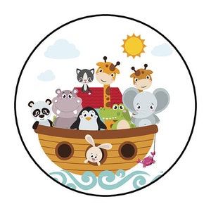 30 Noah&#39;s Ark Stickers, Envelope Seals, Labels, Baby Shower, 1.5&quot;, Round, Custom