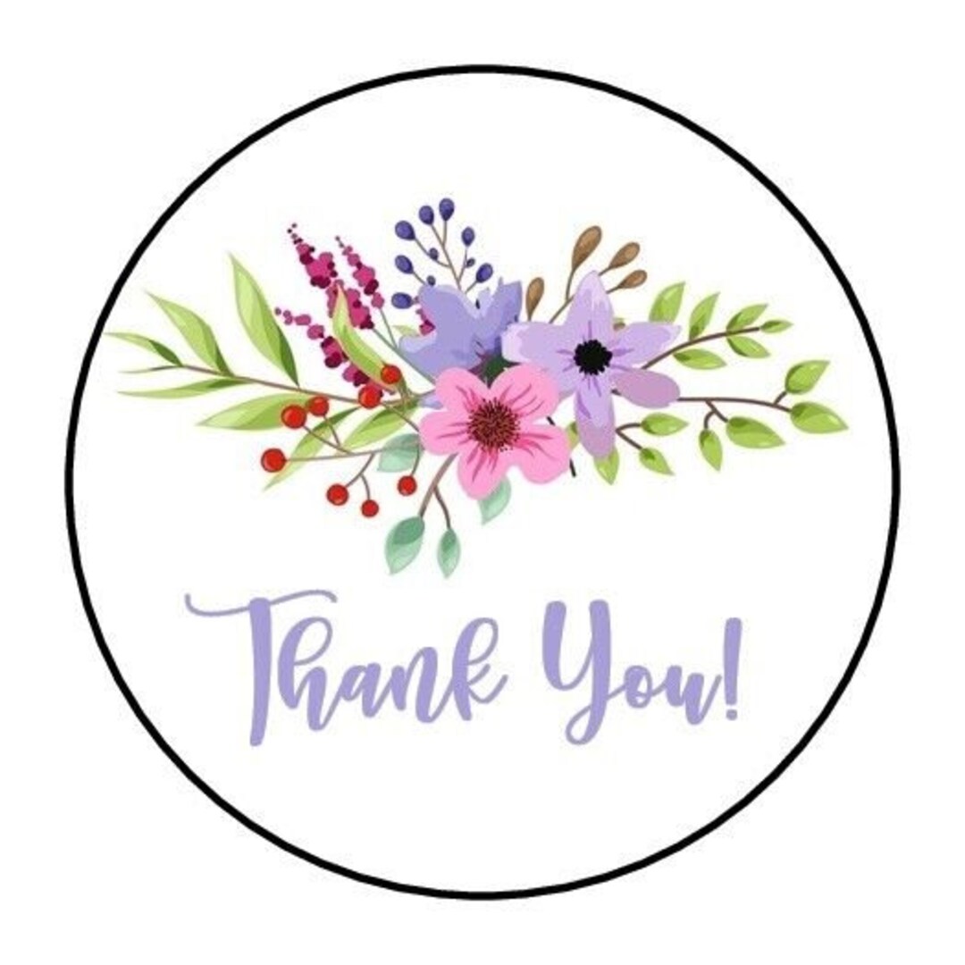 30 Thank You Floral Envelope Seals Labels Stickers 1.5" Round Flowers ...