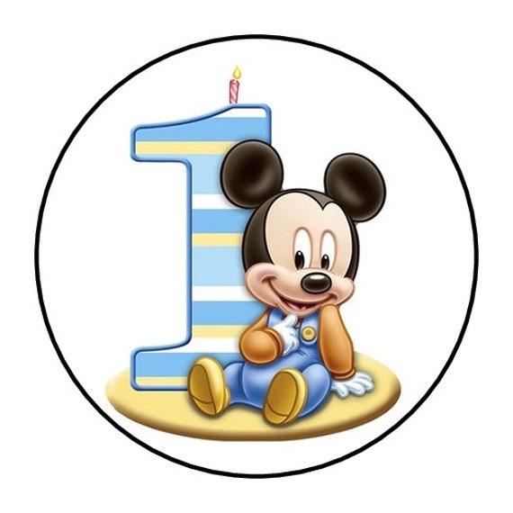 30 MICKEY MOUSE FIRST 1ST BIRTHDAY STICKERS ENVELOPE SEALS LABELS 1.5  CUSTOM