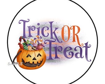 30 halloween envelope seals labels stickers 1.5" round trick or treat pumpkin