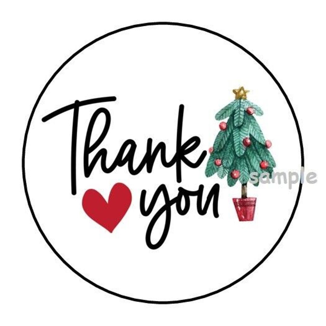 30 Thank You Christmas Envelope Seals Labels Stickers 1.5" Round Tree ...