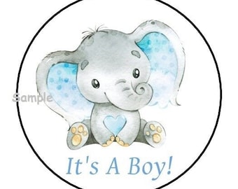 30 elephant it's a boy baby shower stickers favors labels round 1.5"  envelope