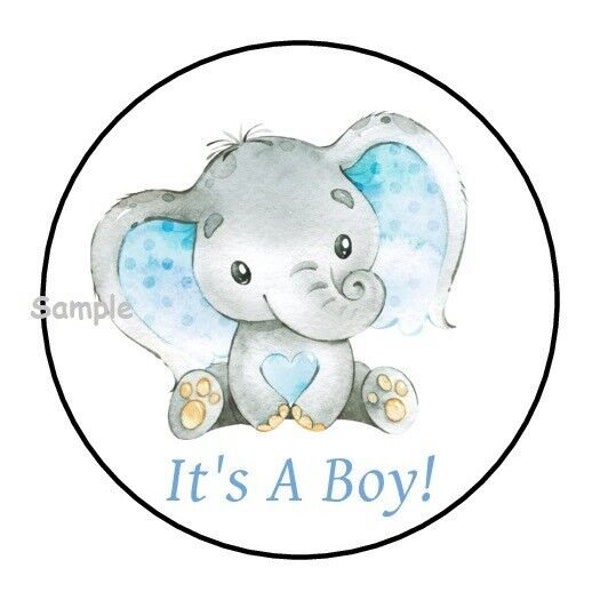 30 elephant it's a boy baby shower stickers favors labels round 1.5"  envelope