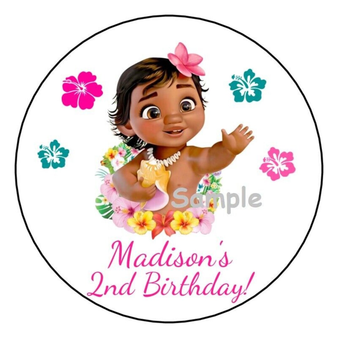 12 Personalized Baby Moana Birthday Party Stickers Favors Labels Tags ...