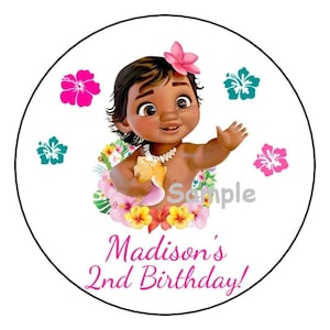 12 personalized baby moana birthday party stickers favors labels tags custom floral