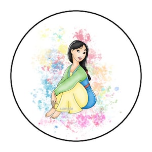 30 Mulan Stickers, Labels, Tags, Birthday Party Favors, Stamps, 1.5&quot;, Round, Disney, Custom Made
