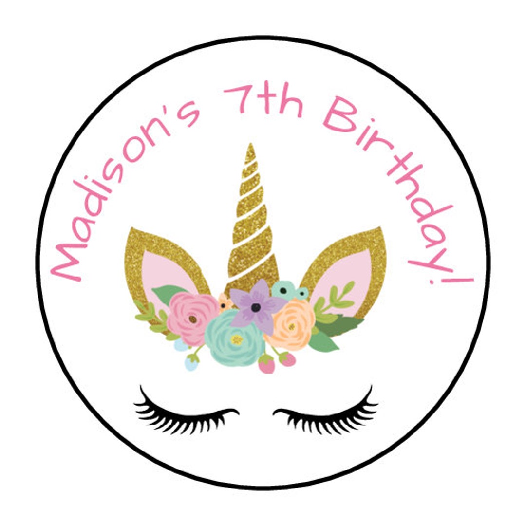 30 Floral Unicorn Stickers, Birthday Party Favor Stickers, Labels, Tags