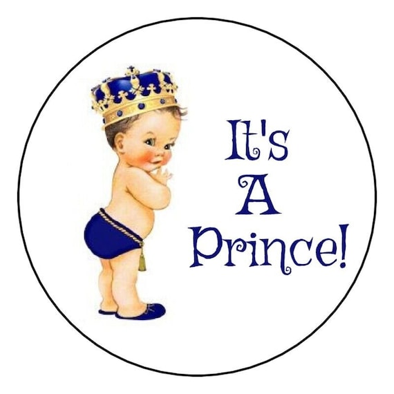 30 Gold and Blue It's a Prince Baby Shower Stickers Boy Royal