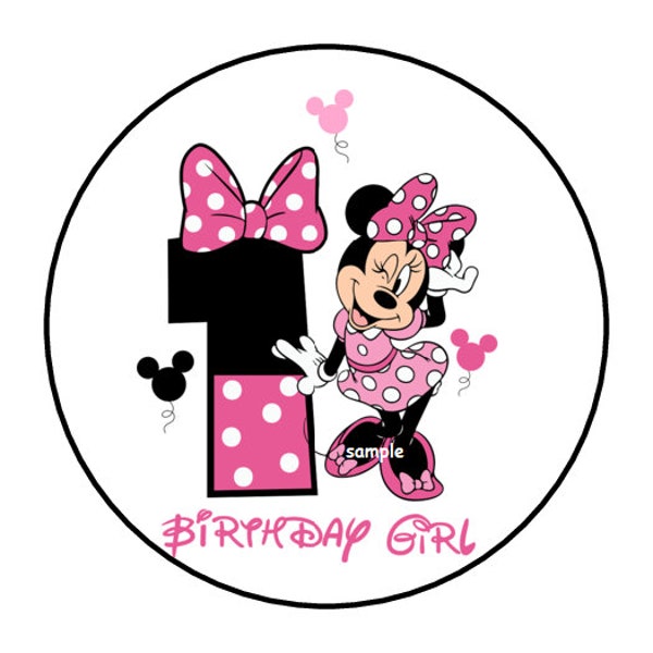 30 minnie mouse 1st first birthday stickers envelope seals labels 1.5" custom