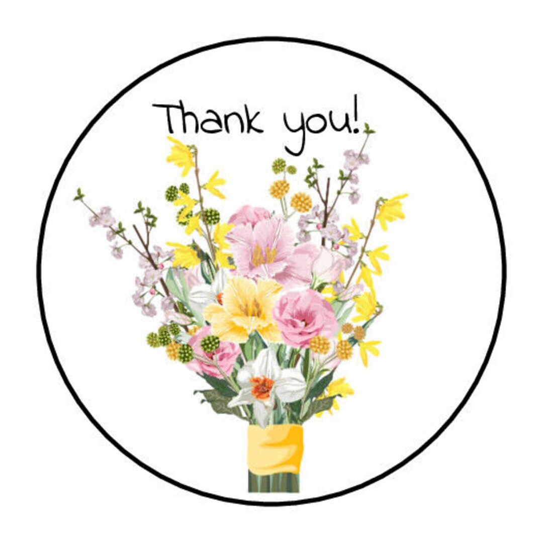 30 Thank You Floral Bouquet Envelope Seals Labels Stickers 1.5" Round ...