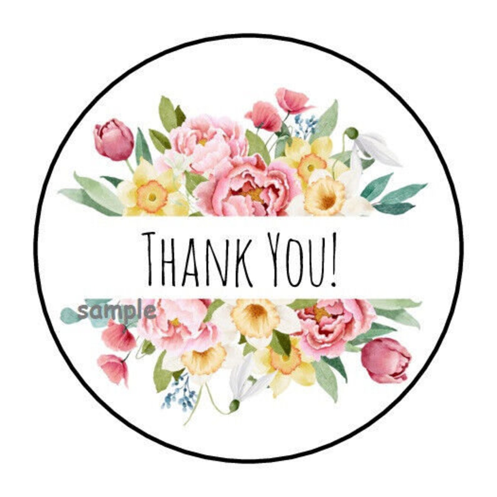 30 Thank You Floral Envelope Seals Labels Stickers 1.5" Round Flowers ...