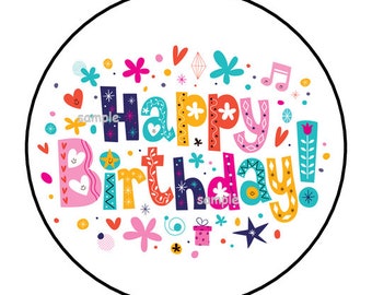 30 Happy Birthday Stickers, Envelope Seals, Labels, Tags, Stamps, 1.5", Round, Favors, Hearts, Stars, Colorful, Fun