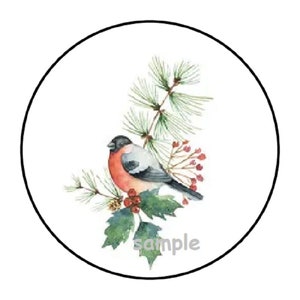 30 christmas bird envelope seals labels stickers 1.5&quot; round holly