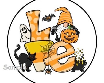 30 gnome halloween envelope seals labels stickers 1.5" round love black cat