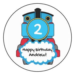 12 personalized Train birthday party stickers favors labels tags 2.5", blue, boy, choo choo train