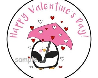 30 happy valentines day penguin envelope seals labels stickers 1.5" round gifts