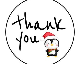 30 christmas thank you envelope seals labels stickers 1.5" round penguin