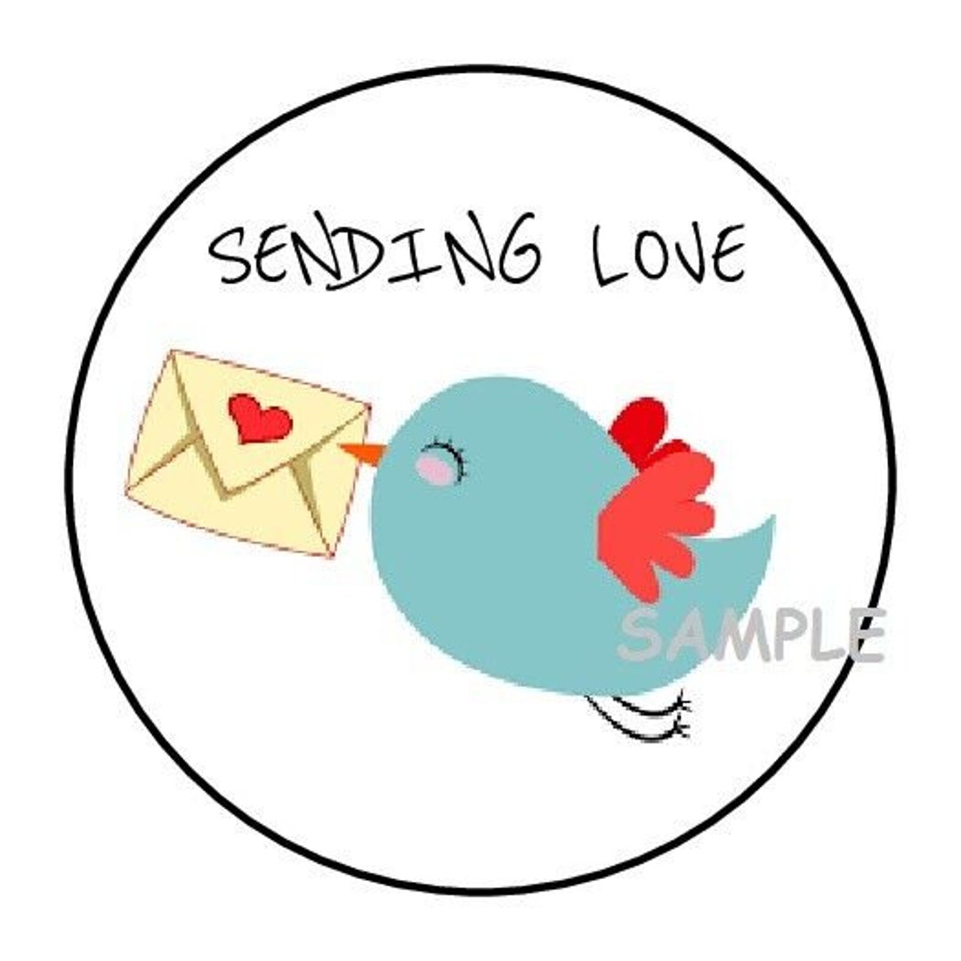 30 Cute Sending Love Blue Bird Envelope Seals Labels Stickers 1.5 Round