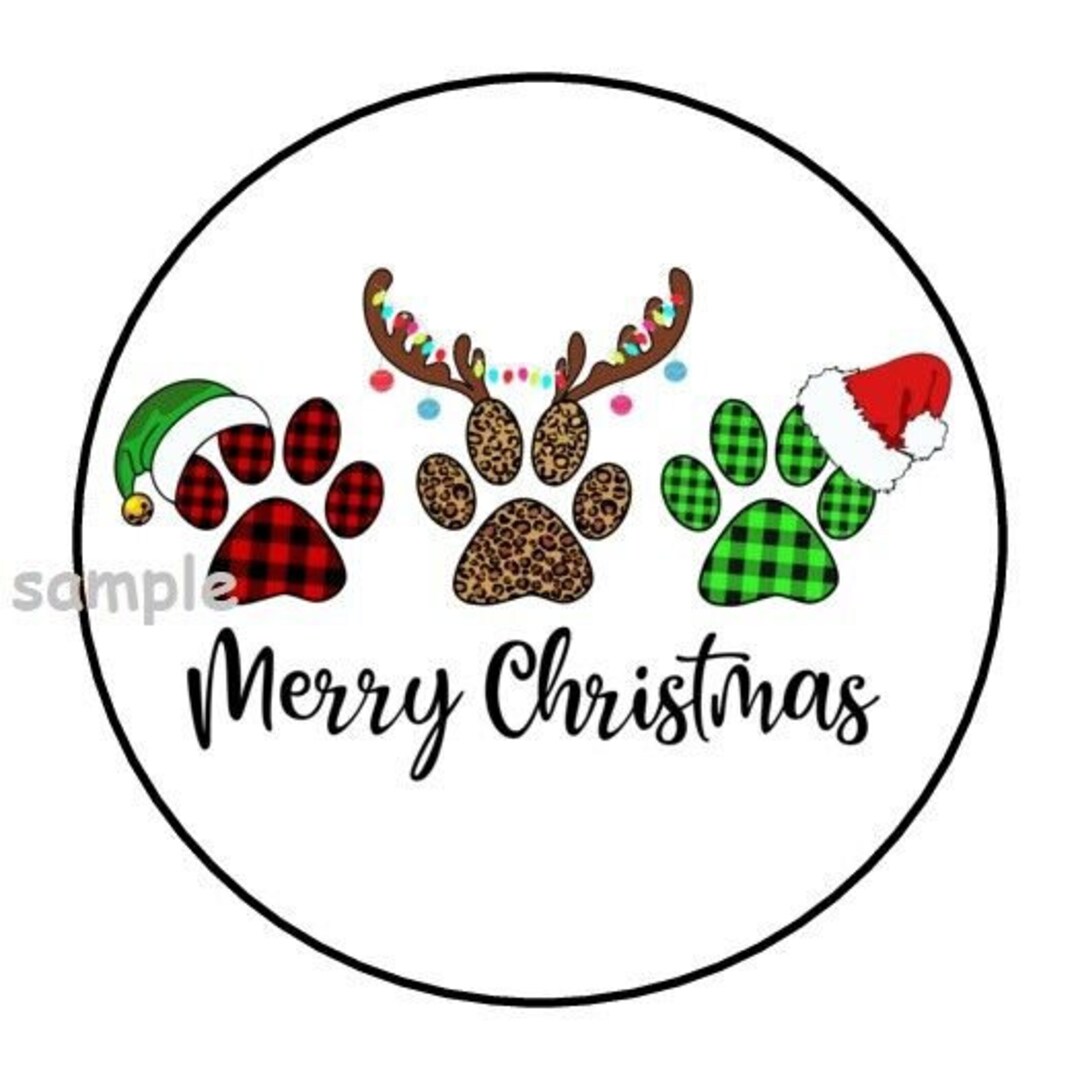 30 Merry Christmas Paws Envelope Seals Labels Stickers 1.5