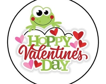 30 hoppy valentine's day envelope seals labels stickers 1.5" round cute frog