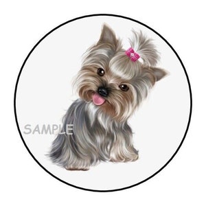 30 yorkie envelope seals labels stickers 1.5&quot; round puppy yorkies cute