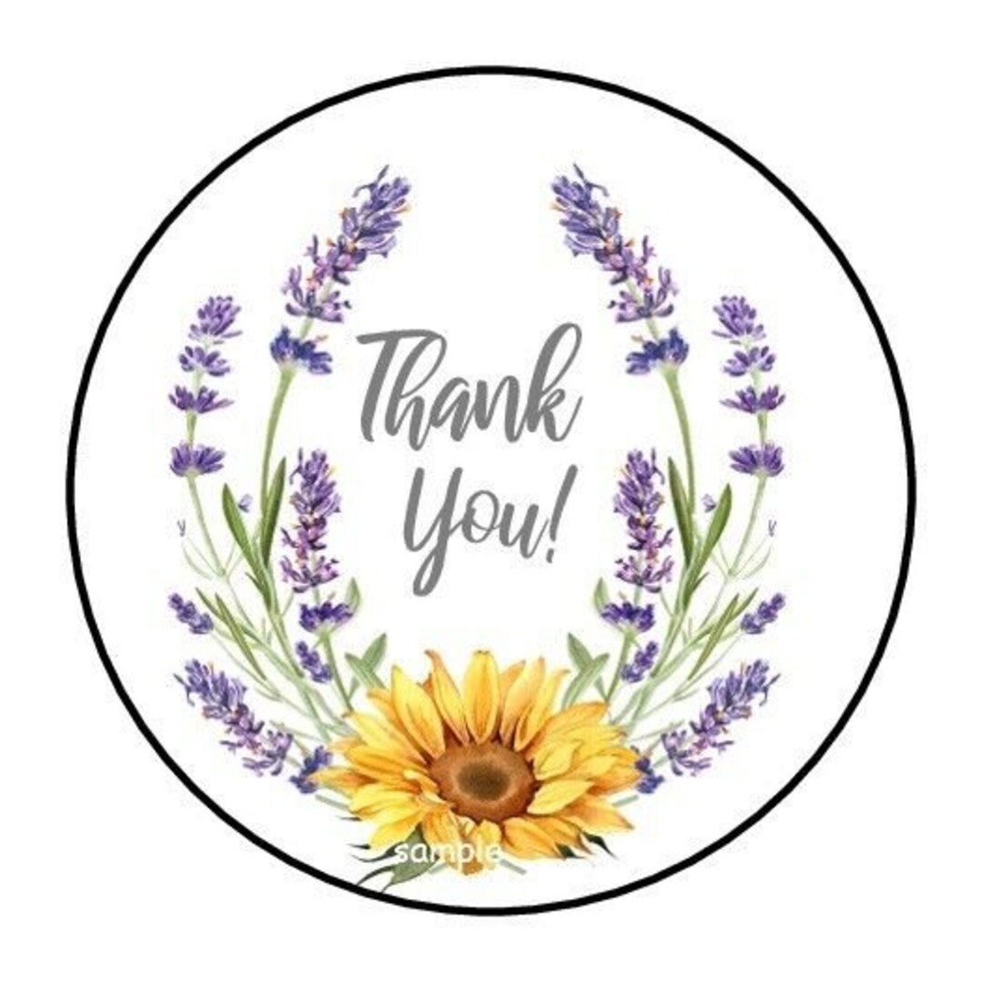 30 Thank You Envelope Seals Labels Stickers 1.5" Round Sunflowers ...