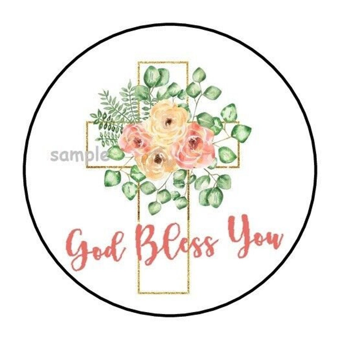 30 God Bless You Floral Cross Envelope Seals Labels Stickers