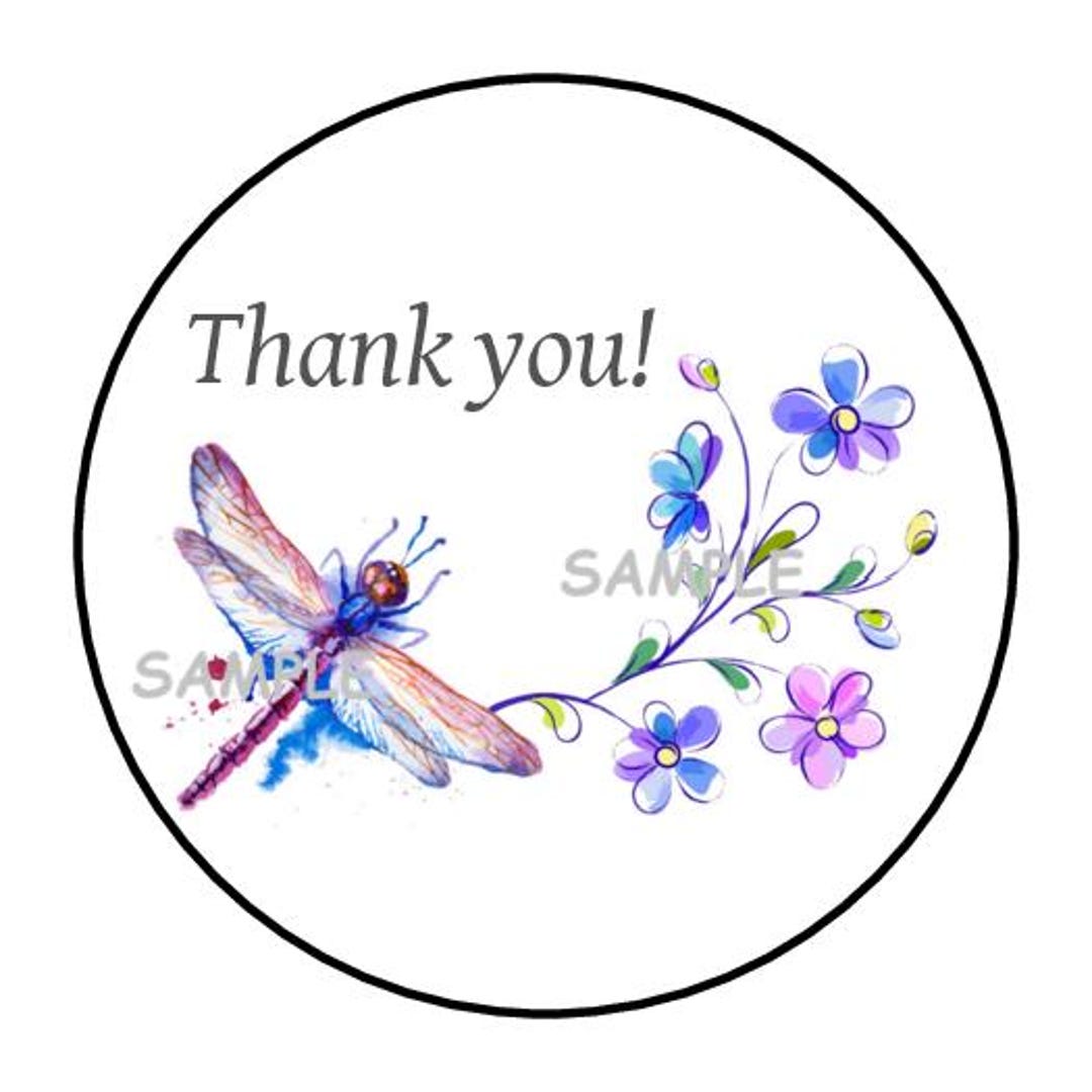 30 Watercolor Dragonfly and Flowers Thank You Stickers Envelope Seals ...