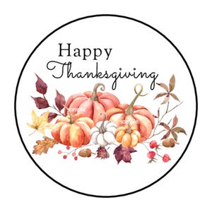 30 happy thanksgiving envelope seals labels stickers 1.5&quot; round pumpkins gifts