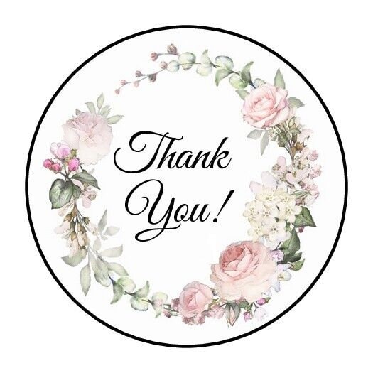 30 Pretty Flower Thank You Envelope Seals Labels Stickers 1.5" Round ...
