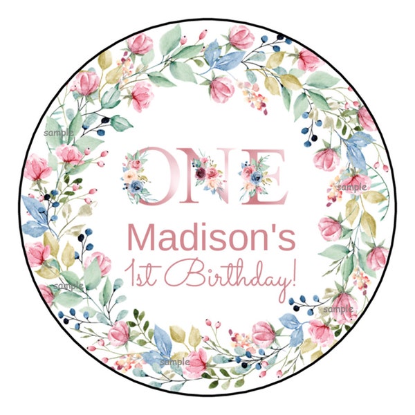 12 Wildflowers Floral 1st First Birthday party stickers favors labels tags 2.5", Flowers