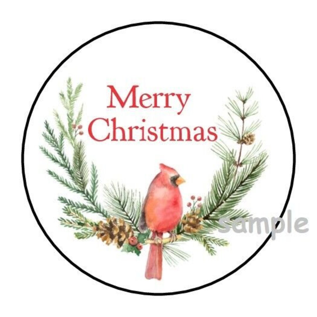 30 Pretty Christmas Envelope Seals Labels Stickers 1.5" Round Cardinal ...