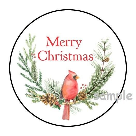 30 Pretty Christmas Envelope Seals Labels Stickers 1.5" Round Cardinal ...
