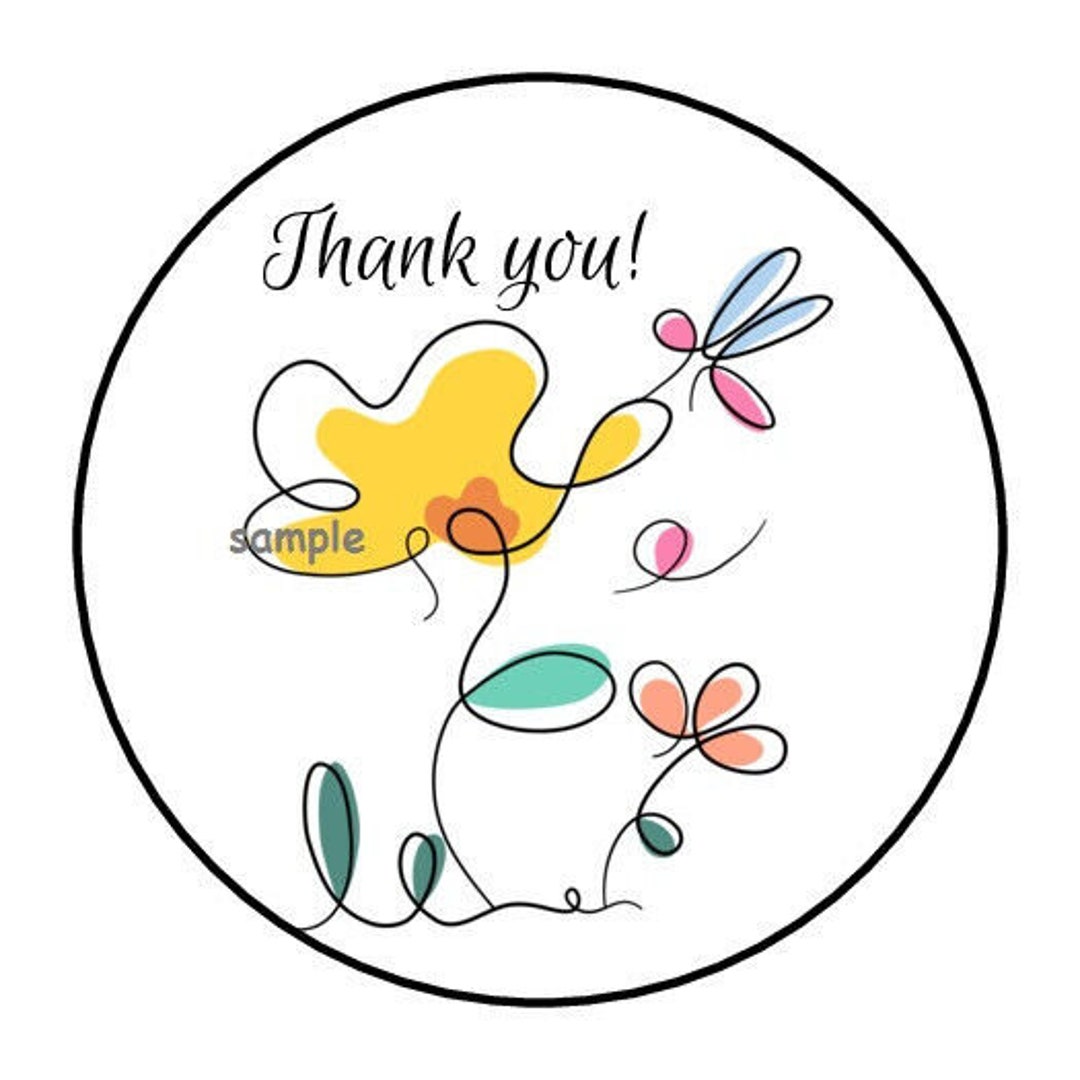 30 Thank You Floral Envelope Seals Labels Stickers 1.5" Round Dragonfly ...