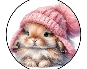 Adorable Bunny Stickers, envelope seals, labels, tags, favors, stamps, 1.5", round, Easter