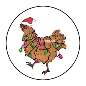 30 Christmas Chicken Stickers, Envelope Seals, Tags, Favors, Labels, Stamps, 1.5", Round