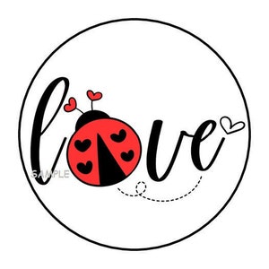 30 love ladybug envelope seals labels stickers 1.5" round lady bug heart