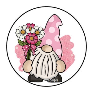 30 gnome with flowers stickers envelope seals labels 1.5&quot; round mother&#39;s day